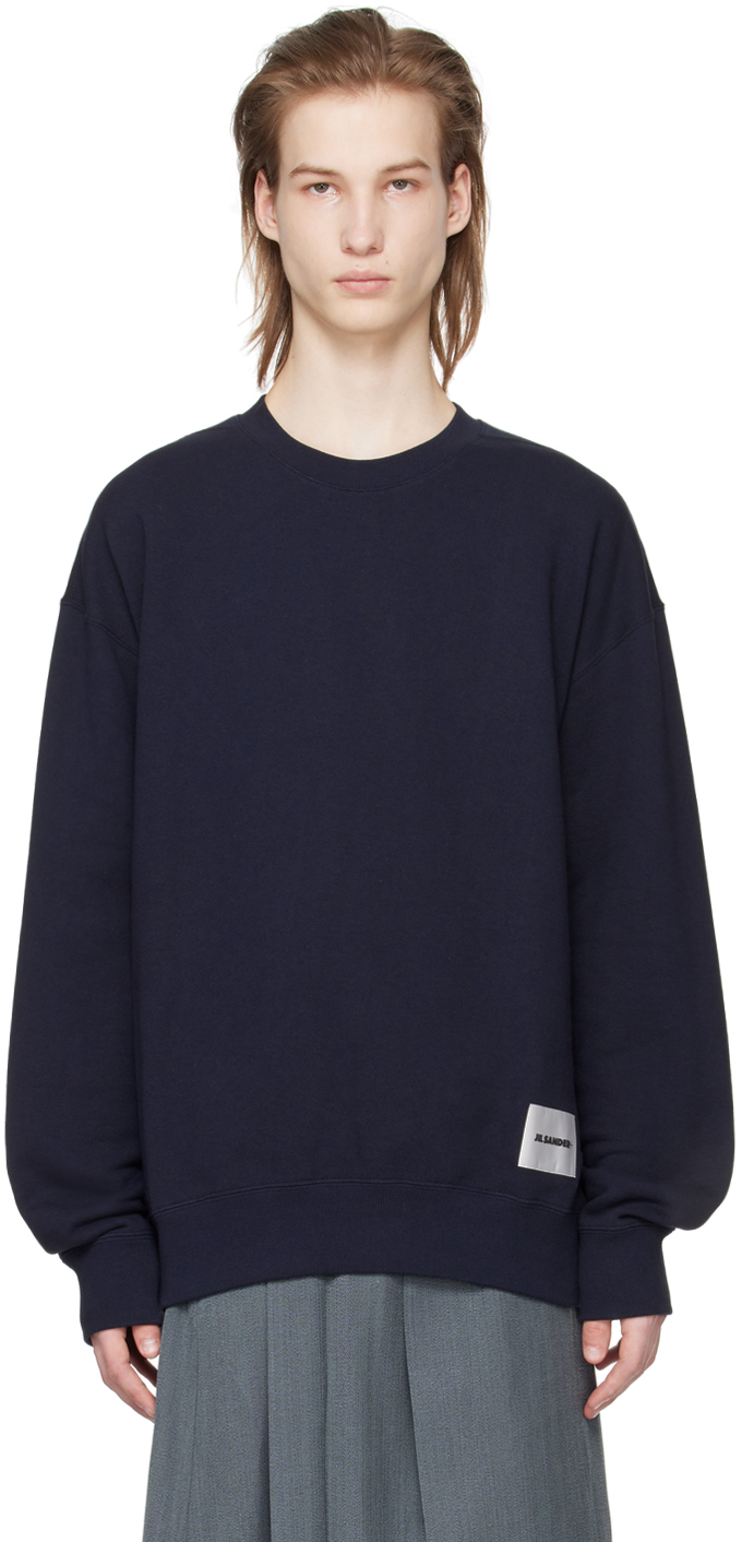 Jil Sander Logo-patch Cotton-jersey Sweatshirt In Blue
