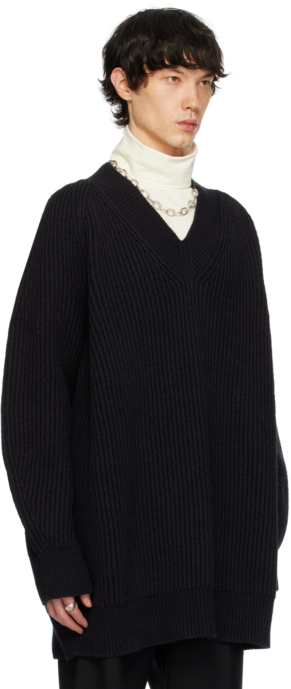 Jil Sander Black V-neck Sweater In 001 Black