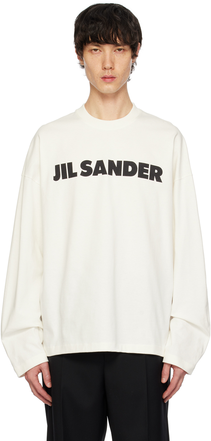 Jil Sander: オフホワイト ロゴプリント 長袖Tシャツ | SSENSE 日本