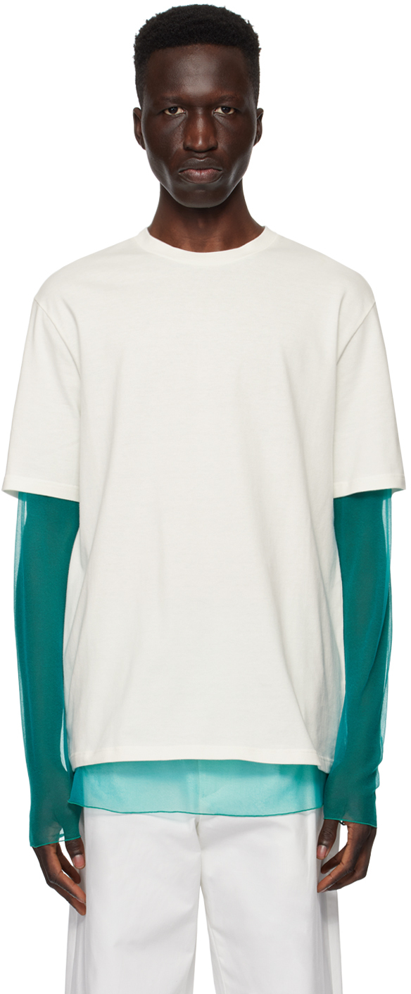 Off-White & Blue Layered Long Sleeve T-Shirt