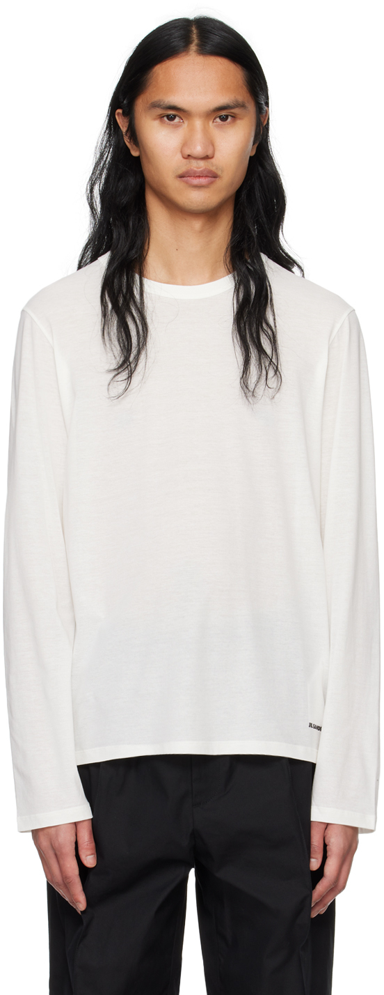 Jil Sander White Crewneck Long Sleeve T-shirt In 100 Optic White
