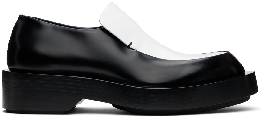 Shop Jil Sander Black & White Leather Loafers In 140 Black/white