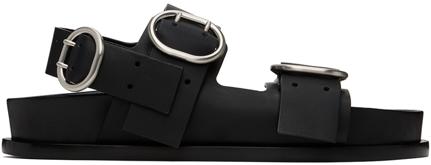Black Pin-Buckle Flat Sandals
