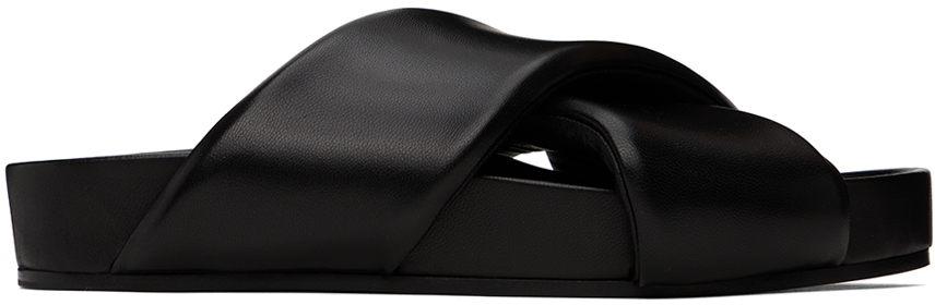 【関税込み】Jil Sander ブラック パデッド スライド Jil Sander: ブラック パデッド スライド | SSENSE 日本