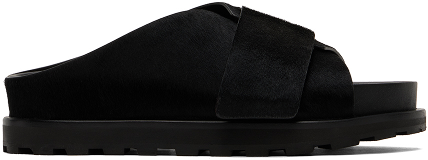 Shop Jil Sander Black Velcro Sandals In 001 Black