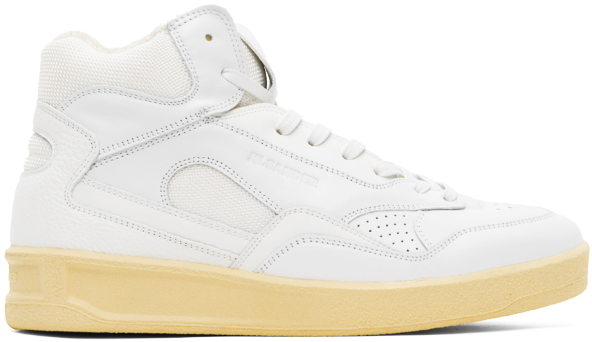 Shop Jil Sander White High-top Sneakers In 100 White/ecru
