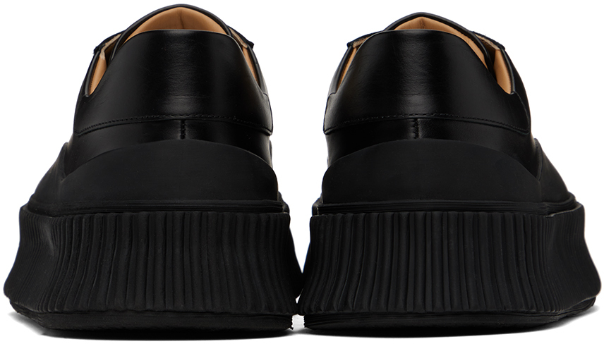 Jil Sander Leather Lace-up Sneakers In 001 Black
