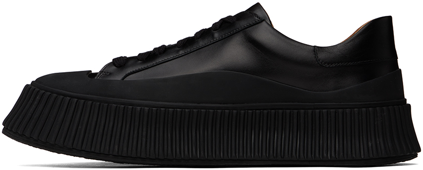 Jil Sander Leather Lace-up Sneakers In 001 Black