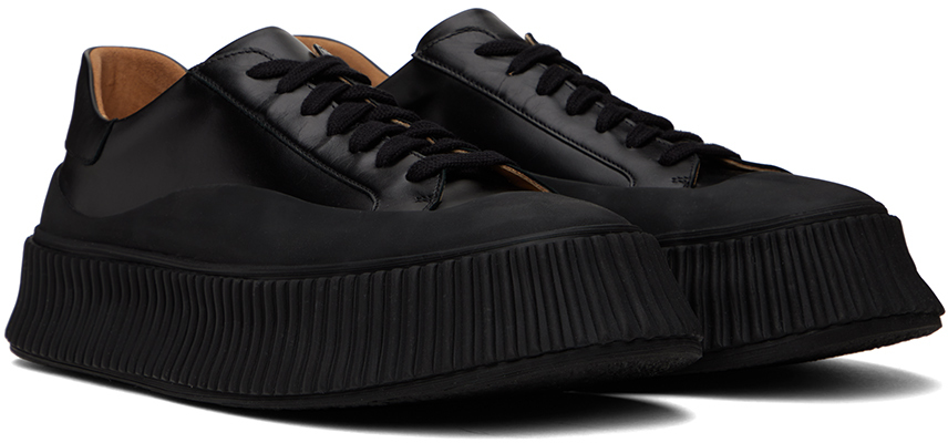 Jil Sander Leather Lace-up Sneakers In 001 Black