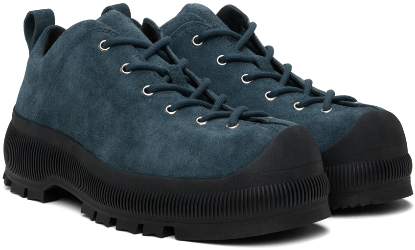 Jil Sander Blue Thick Suede Reverse Sneakers In 023 Fog