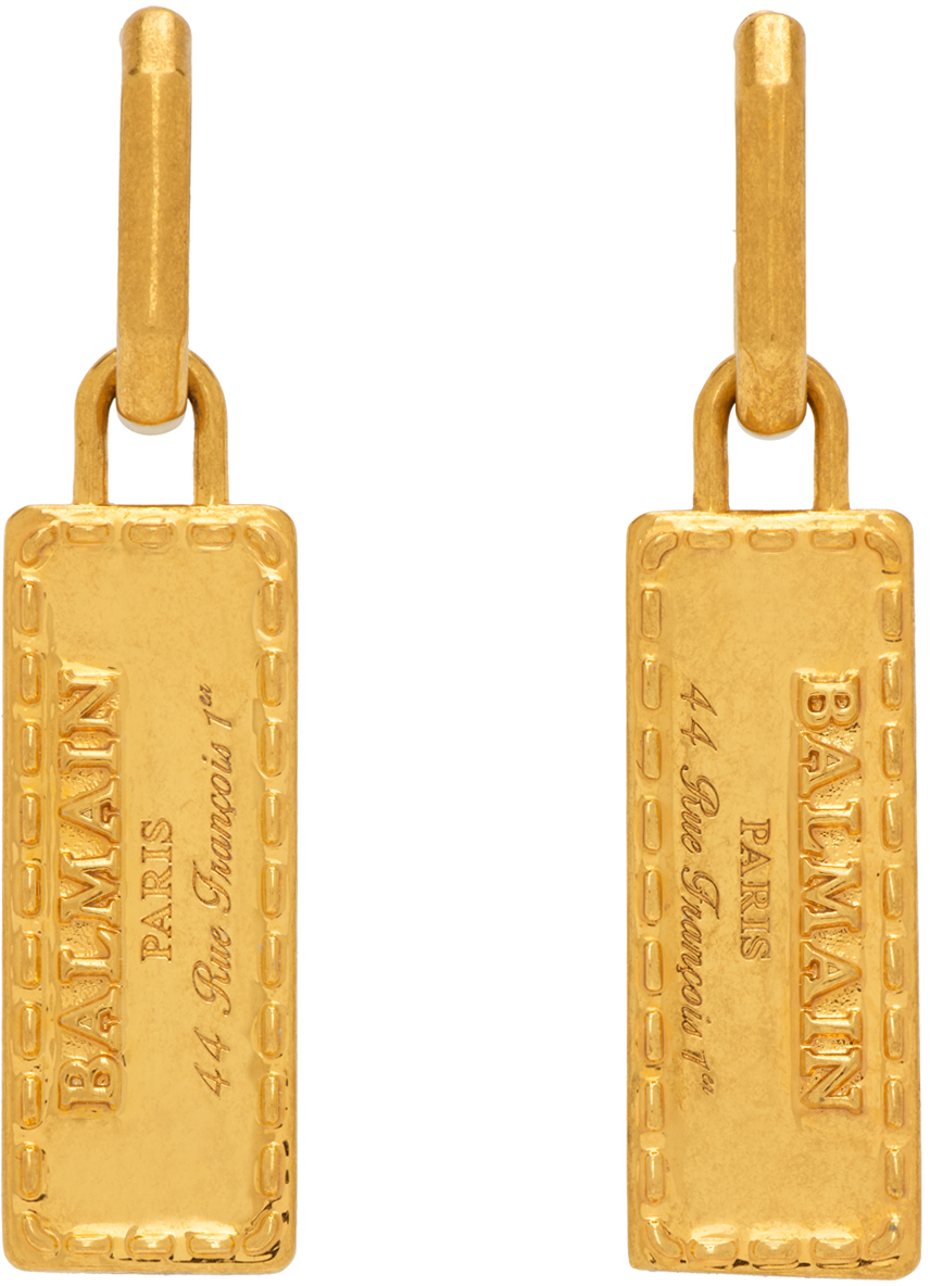 Balmain Gold Signature Tubular Earrings In 1ka Or