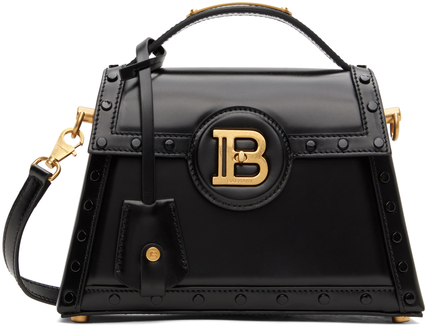 Balmain Black B-Buzz Dynasty Glazed Leather Bag