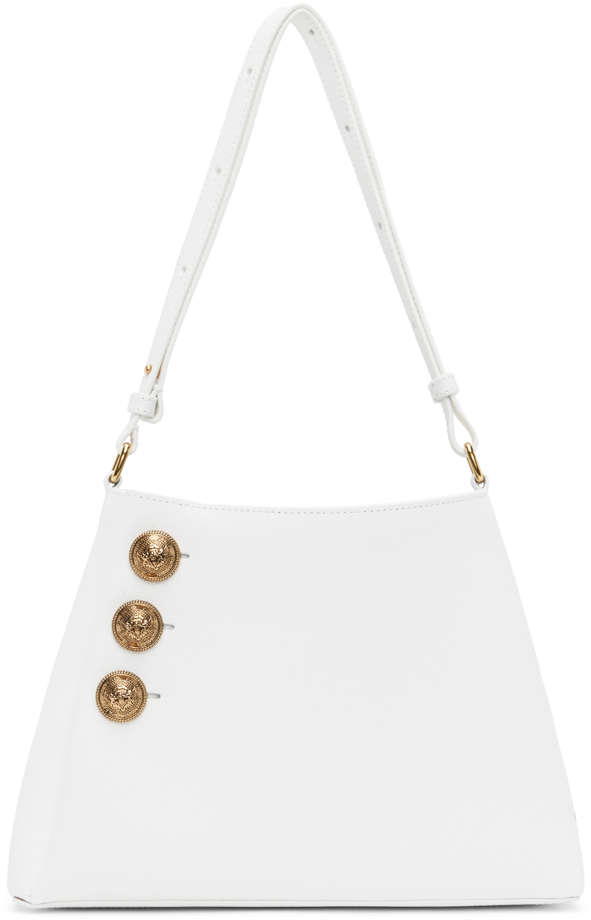 White Emblème Grained Calfskin Shoulder Bag