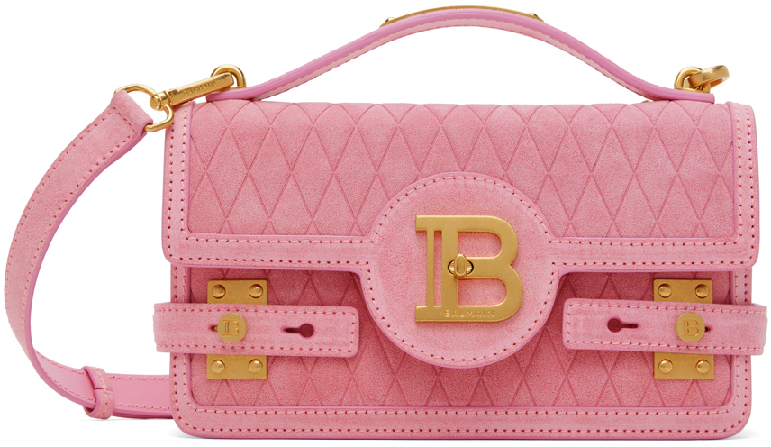 Shop Balmain Pink B-buzz 24 Suede Bag In 4cu Rose