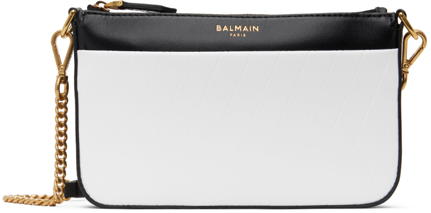 Balmain White & Black 1945 Soft Zipped Mini Bag In Gab Blanc/noir