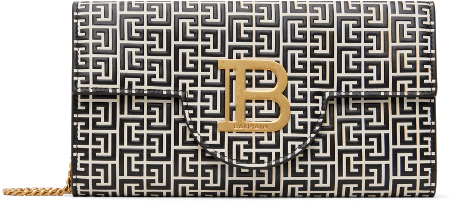 Balmain Black & Off-white B-buzz Labyrinth Monogram Bag In Gfe Ivoire/noir