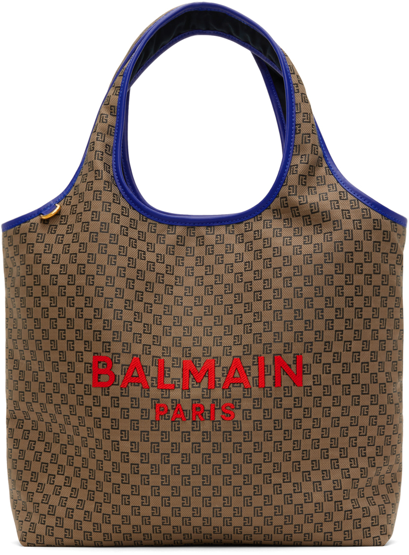 Balmain Brown Monogram Grocery Bag In Wew Marron/marron