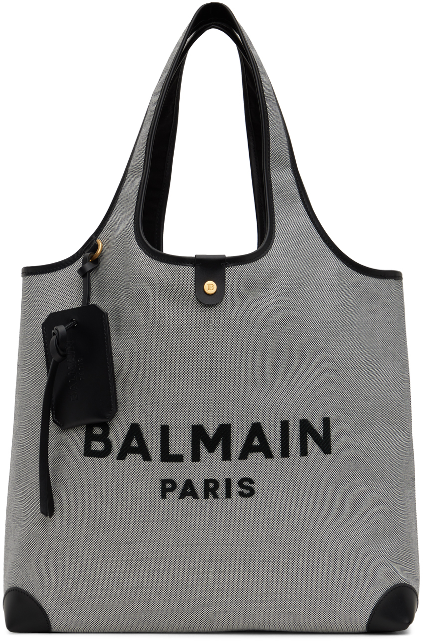 Balmain Black & White B Army Grocery Bag In Eab Noir/blanc