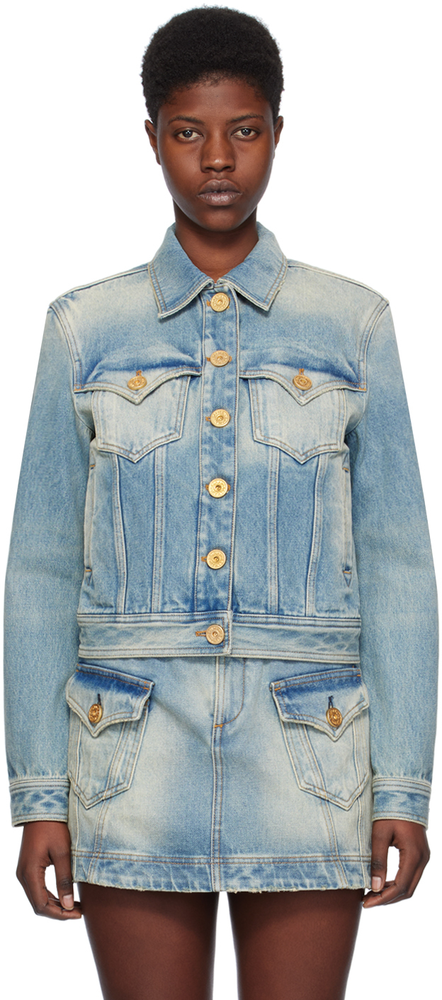Shop Balmain Blue Vintage Denim Jacket In 6ff Bleu Jean