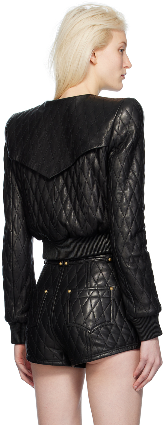 Balmain Black Quilted Leather Jacket In 0pa Noir