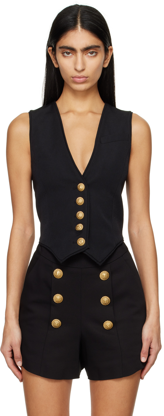 Shop Balmain Black Button Vest In 0pa Noir