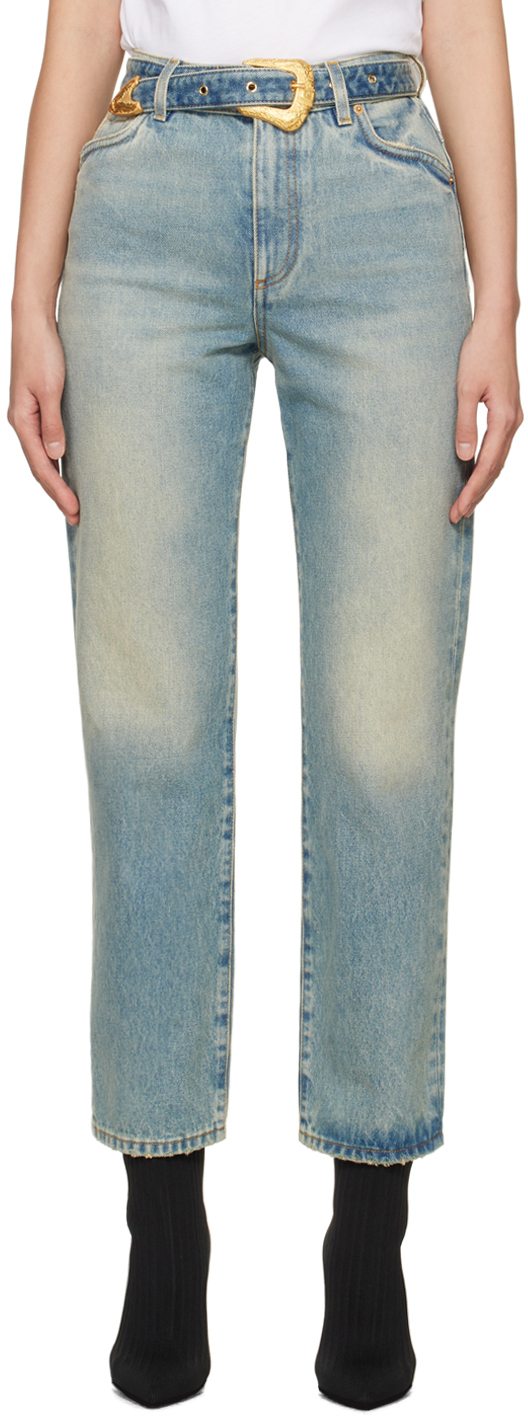 【関税込み】Balmain ブルー Classic Belted ジーンズ Balmain Classic belted jeans | REVERSIBLE