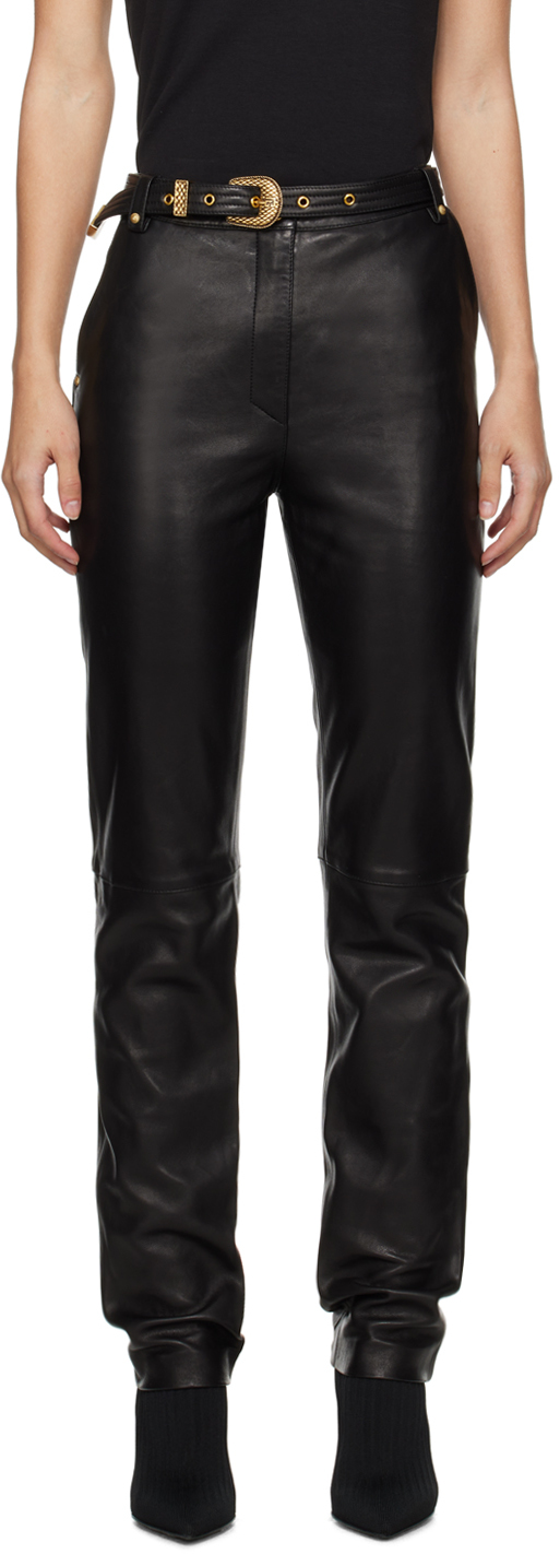 Balmain: Black Belted Leather Trousers
