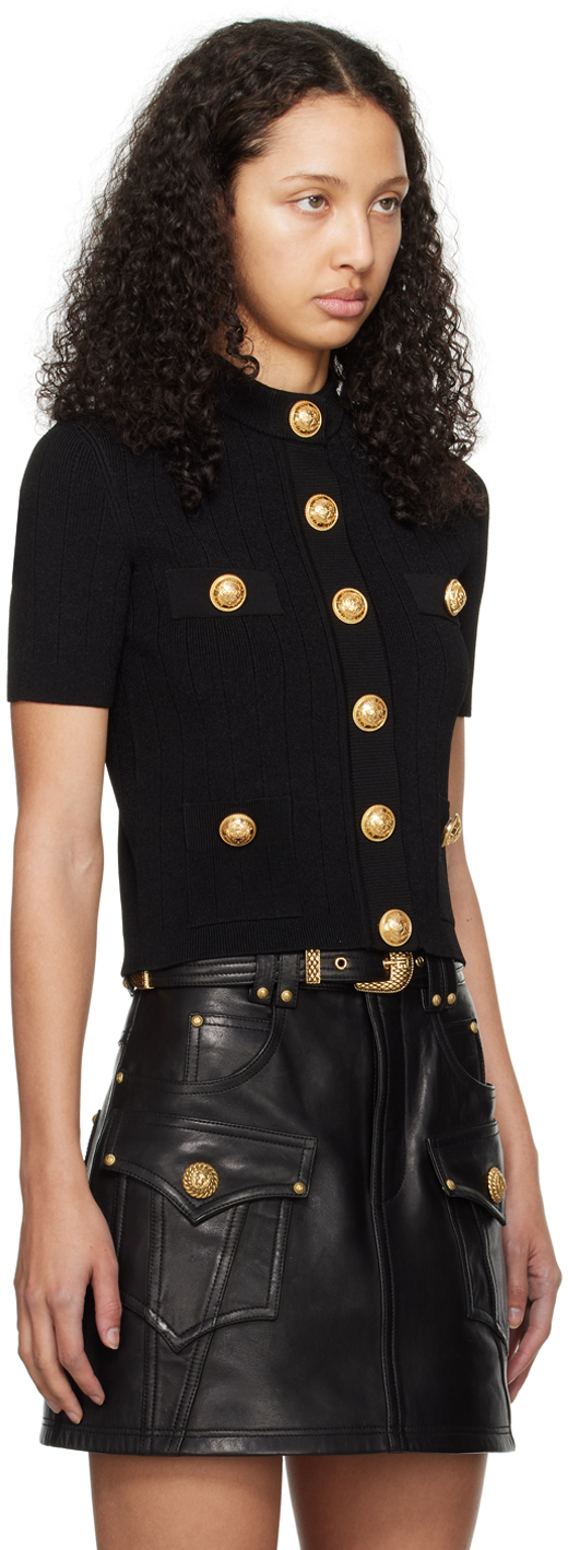 BALMAIN BLACK BUTTON CARDIGAN