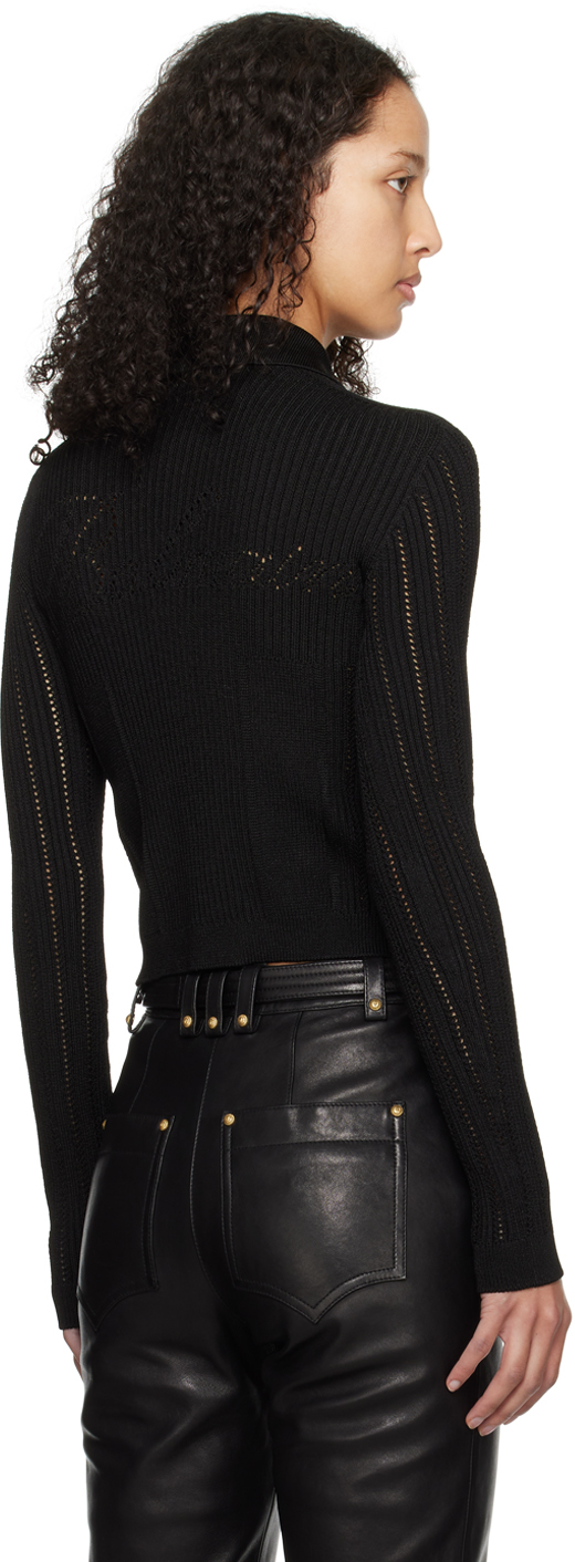 Balmain Button-embellished Ribbed Cardigan In 0pa Noir