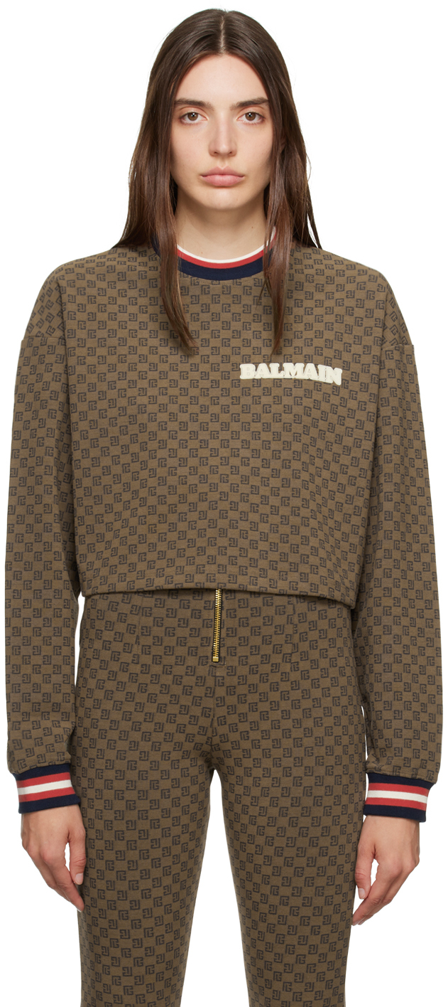Shop Balmain Brown Mini Monogram Sweatshirt In Wga Marron/marron
