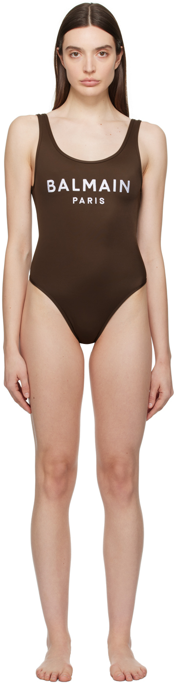 Brown Embroidered Swimsuit