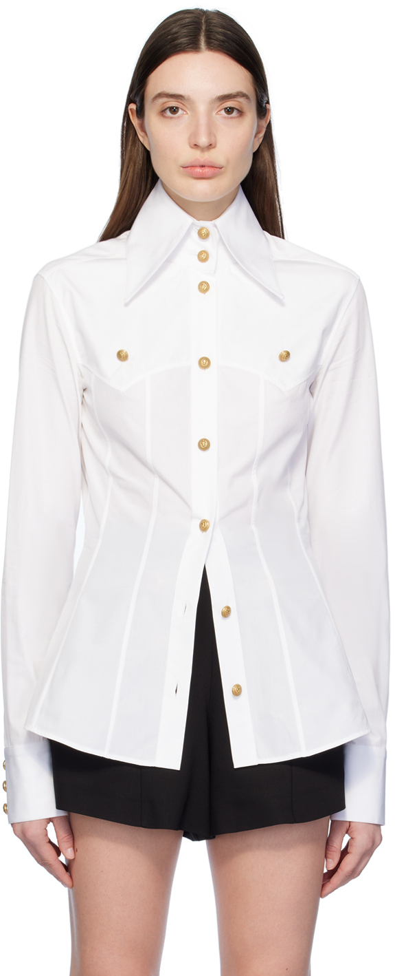 Shop Balmain White Button Shirt In 0fa Blanc