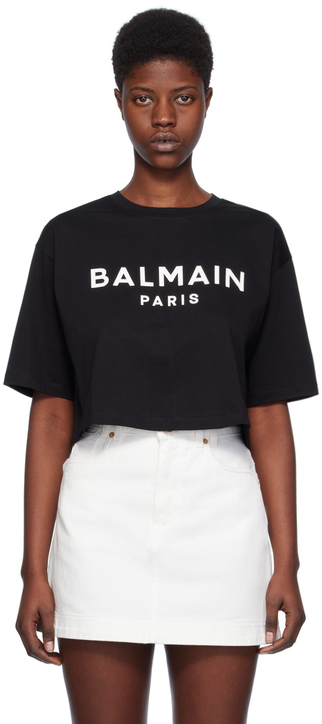 Balmain Black Printed T-shirt In Eab Noir/blanc