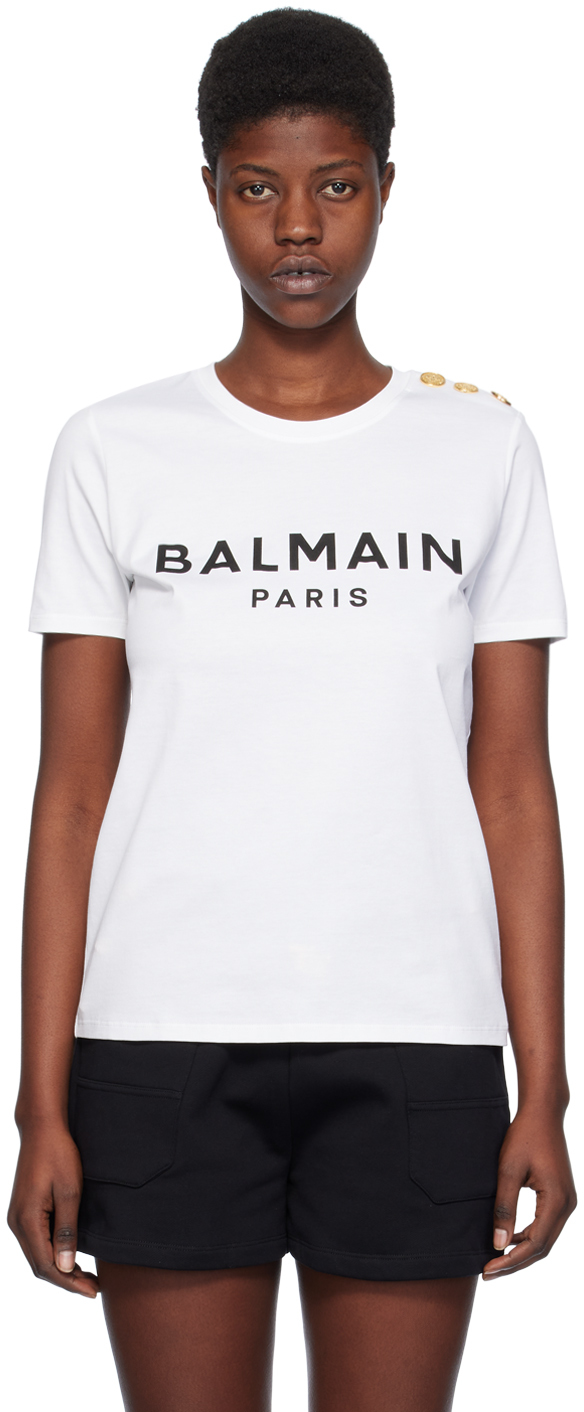 Shop Balmain White Printed T-shirt In Gab Blanc/noir