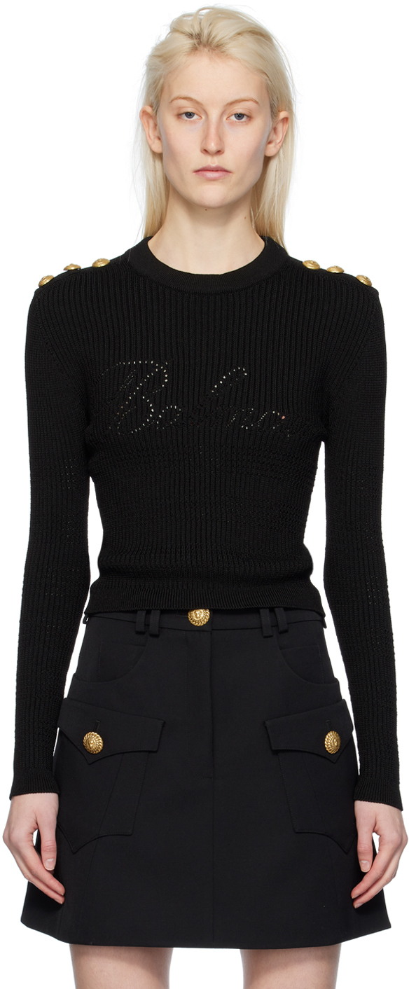 Shop Balmain Black Crewneck Sweater In 0pa Noir