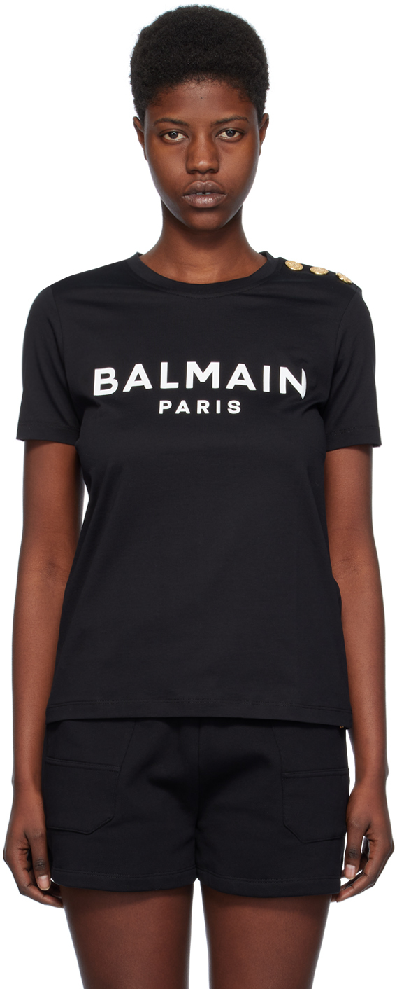 Balmain Black Printed T-shirt In Eab Noir/blanc
