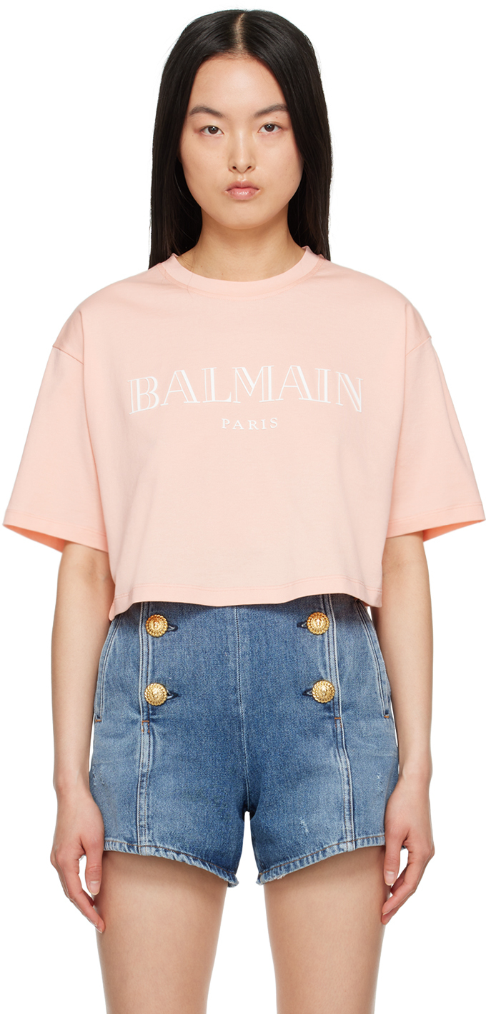 【関税込み】Balmain ピンク Vintage Tシャツ BALMAIN(バルマン) フロントロゴ半袖Tシャツ DH1EG000 ピンク