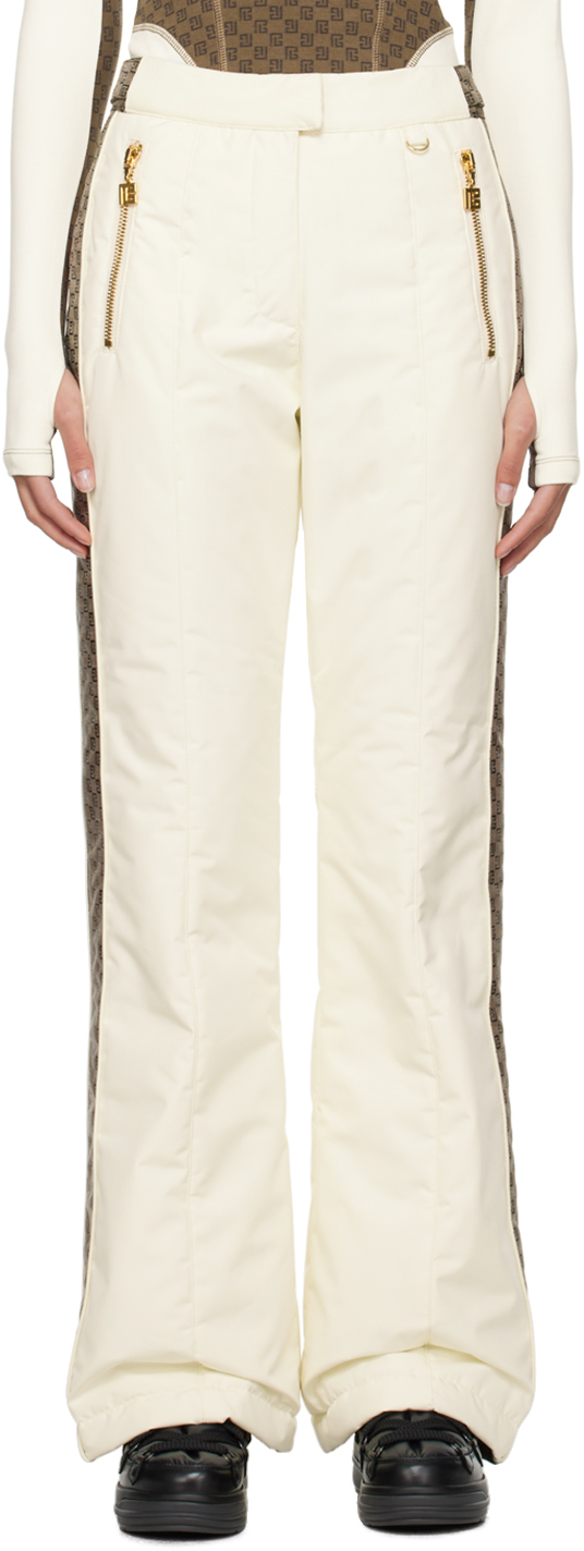 Shop Balmain Off-white Ski Pants In Goz Crème/marron/mar