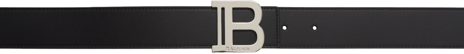 Balmain Black Leather B Reversible Belt In Edt Noir/kaki