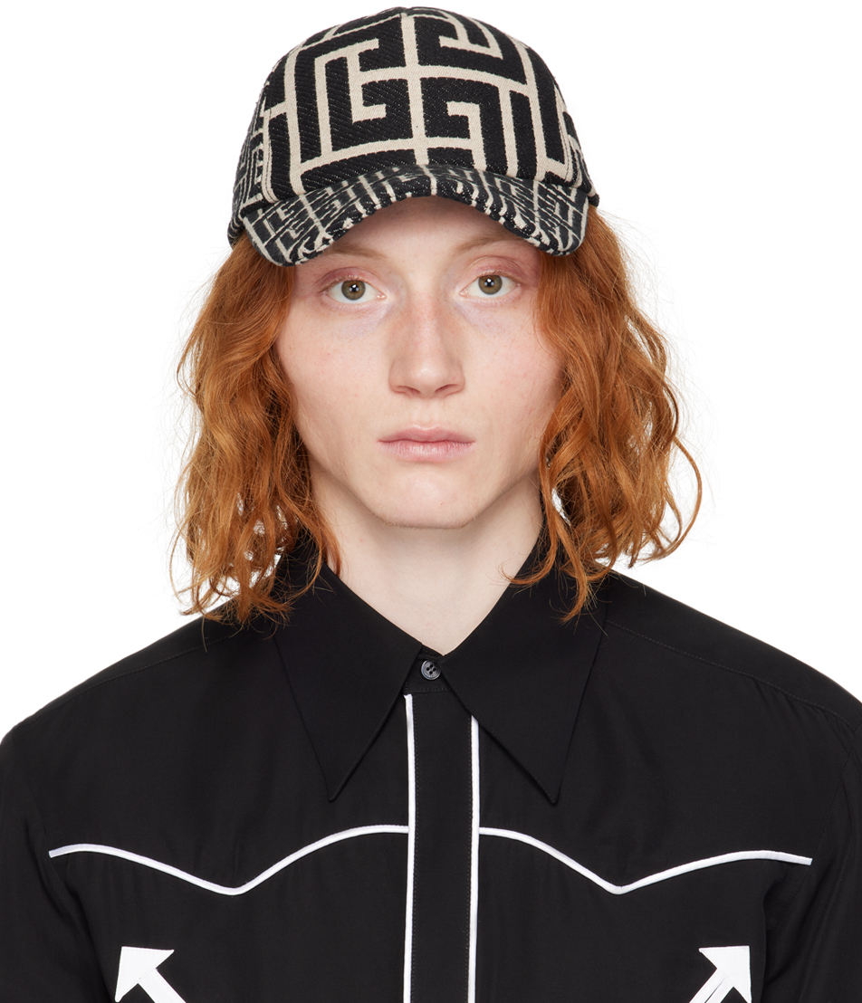 Balmain Black & Off-White Monogram Bucket Hat