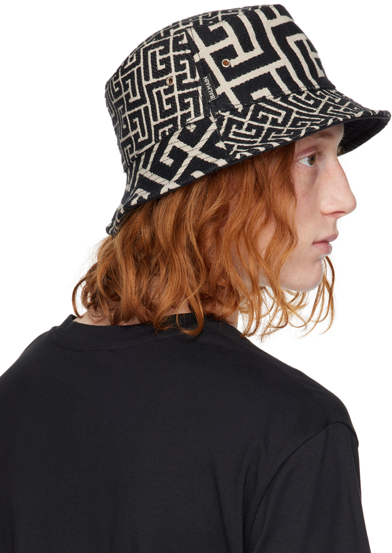Balmain Black Monogrammed Jacquard Cap Smart Closet