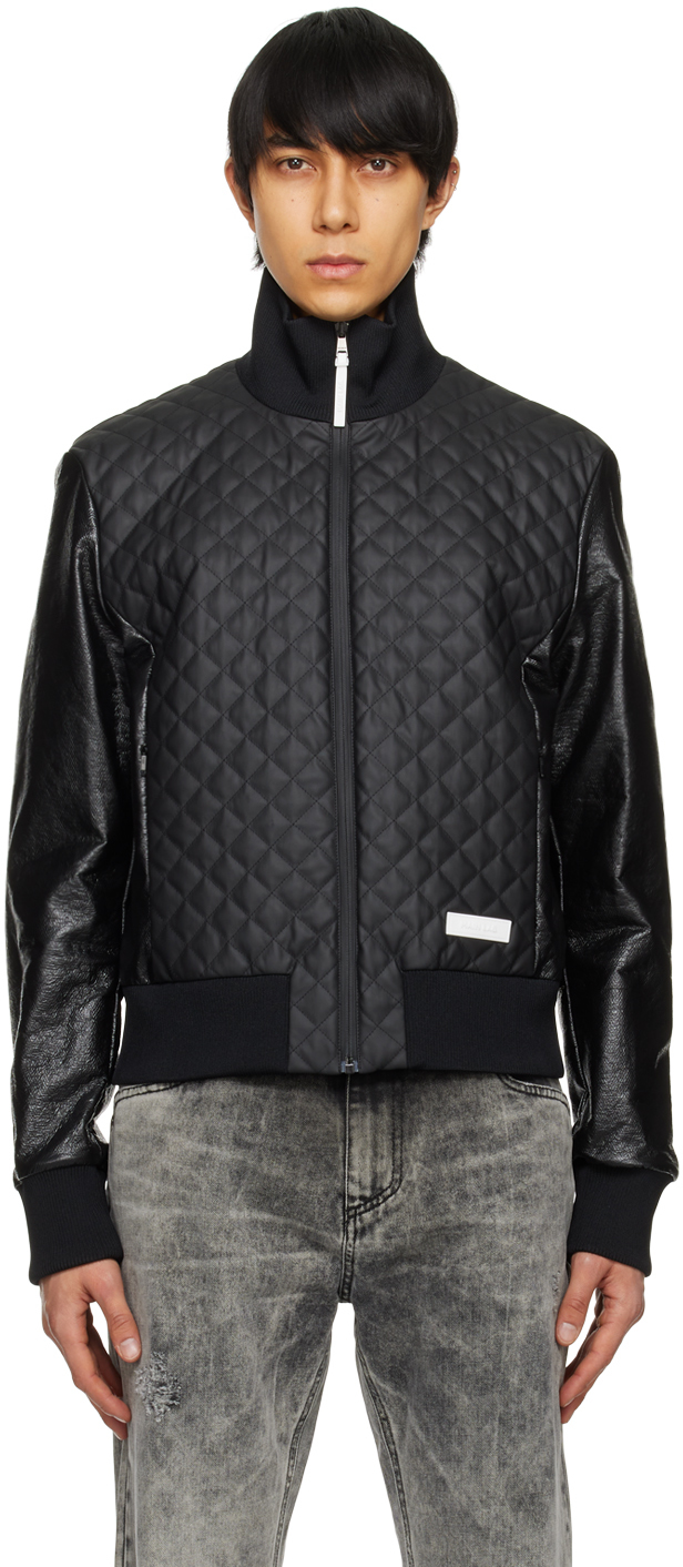 Shop Balmain Black Main Lab Faux-leather Bomber Jacket In 0pa Noir