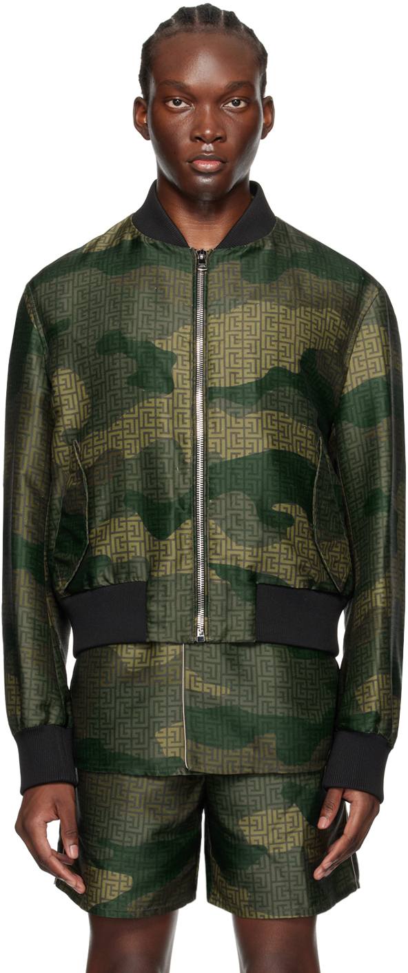 Shop Balmain Khaki Camouflage Bomber Jacket In Udf Multi-kaki