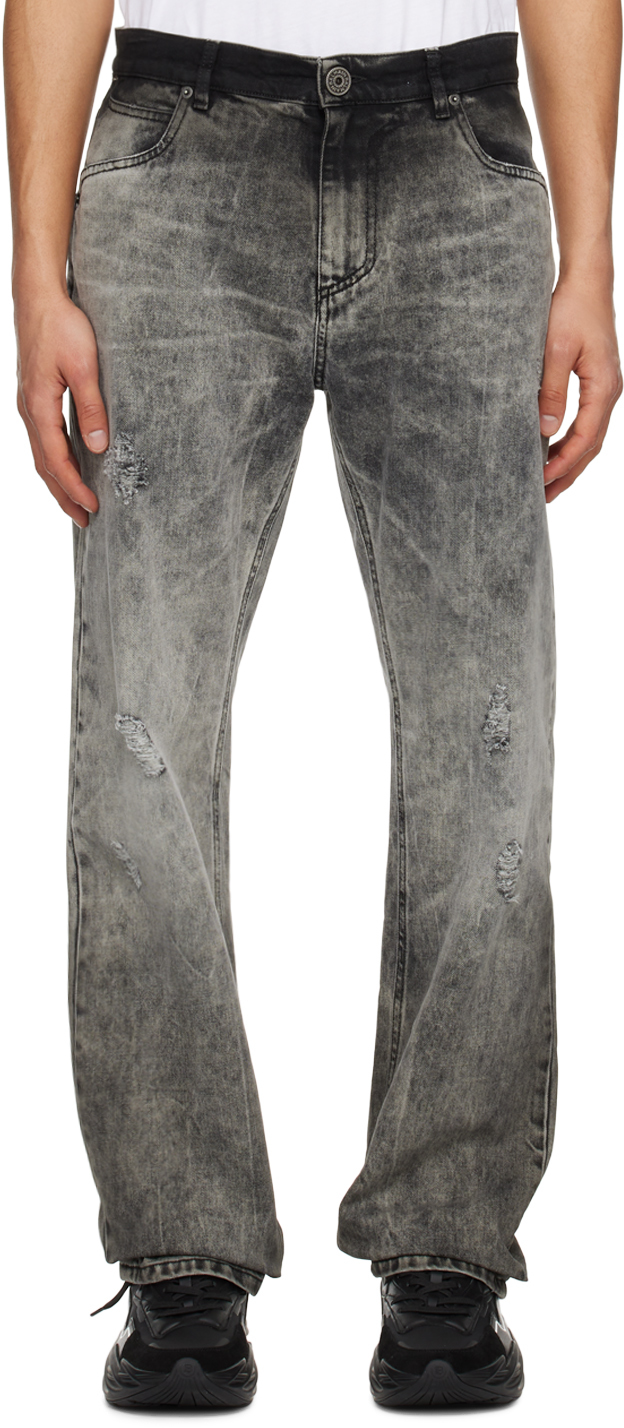 Shop Balmain Gray Stonewashed Jeans In 9fk Gris Clair