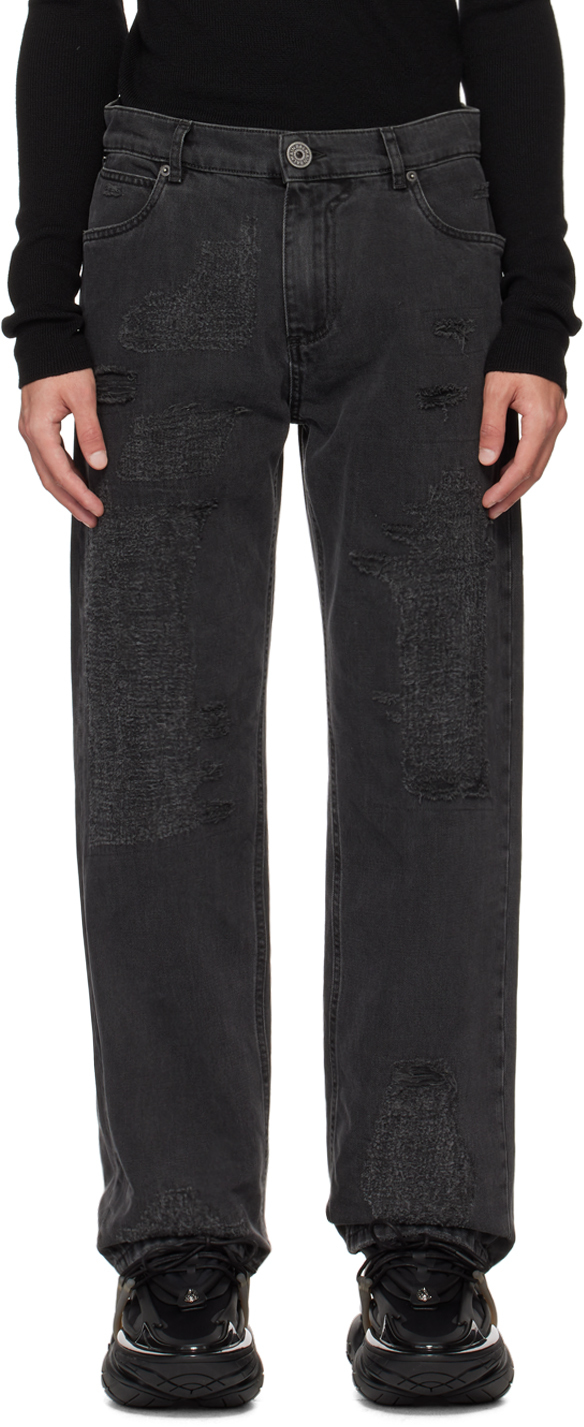 Balmain black best sale ripped jeans