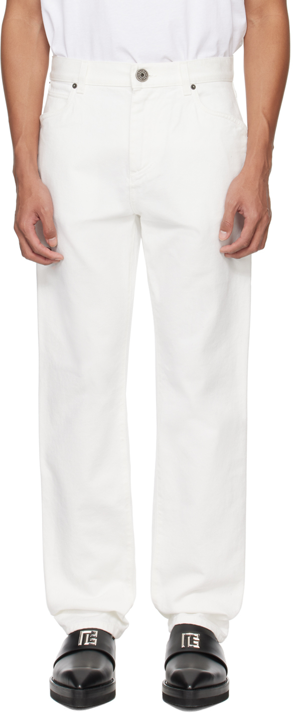 Shop Balmain White Straight-leg Jeans In 0fa Blanc