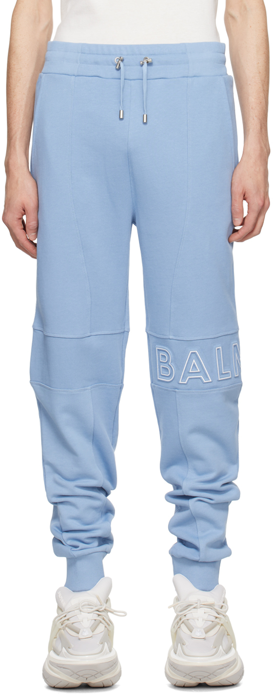Balmain Blue Embossed Sweatpants In Slj Bleu Pã‚le/blanc