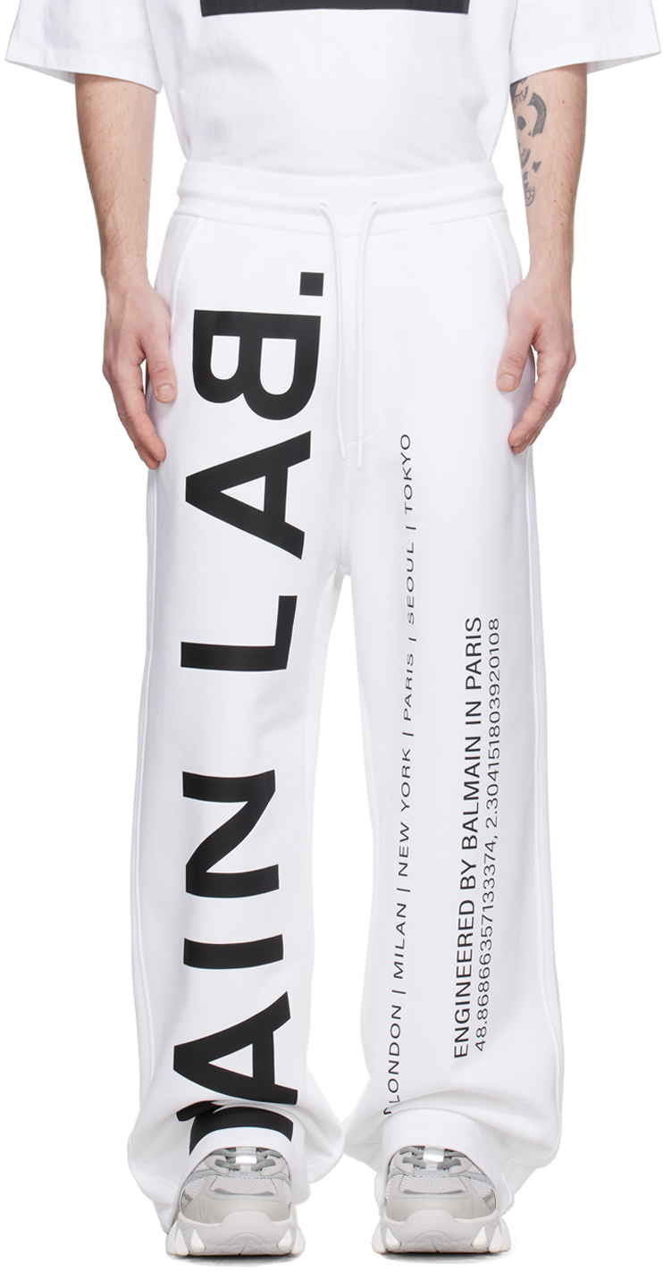 Shop Balmain White 'main Lab' Sweatpants In Gab Blanc/noir