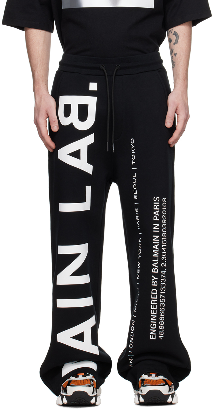 Shop Balmain Black 'main Lab' Sweatpants In Eab Noir/blanc