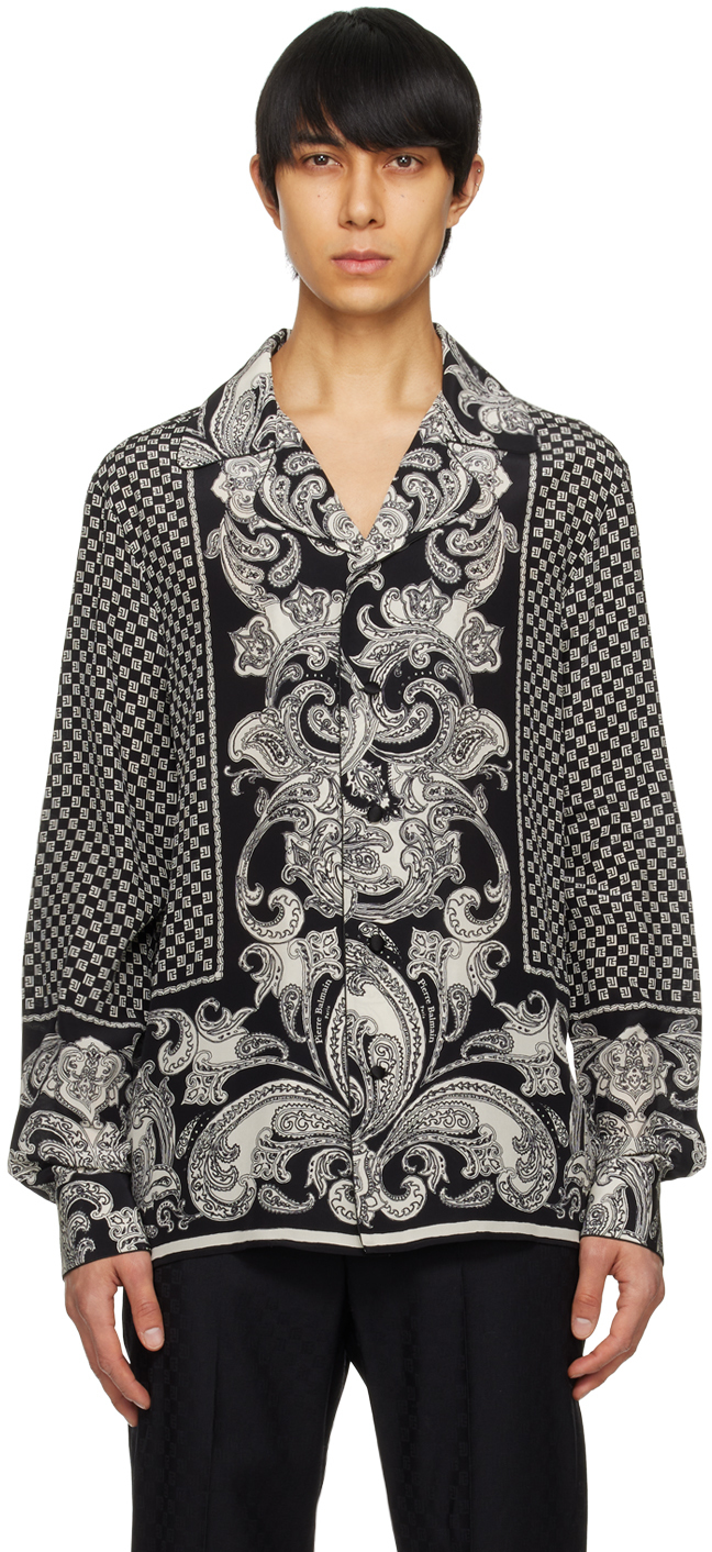 Black & Off-White Paisley Shirt by Balmain on Sale